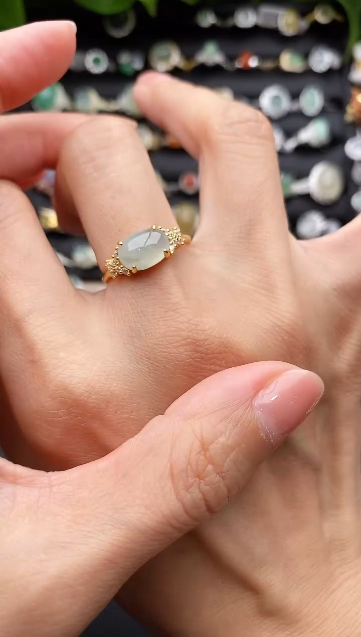 【闪购商品】翡翠戒指银S925镶嵌缅甸翡翠A货22  10-7