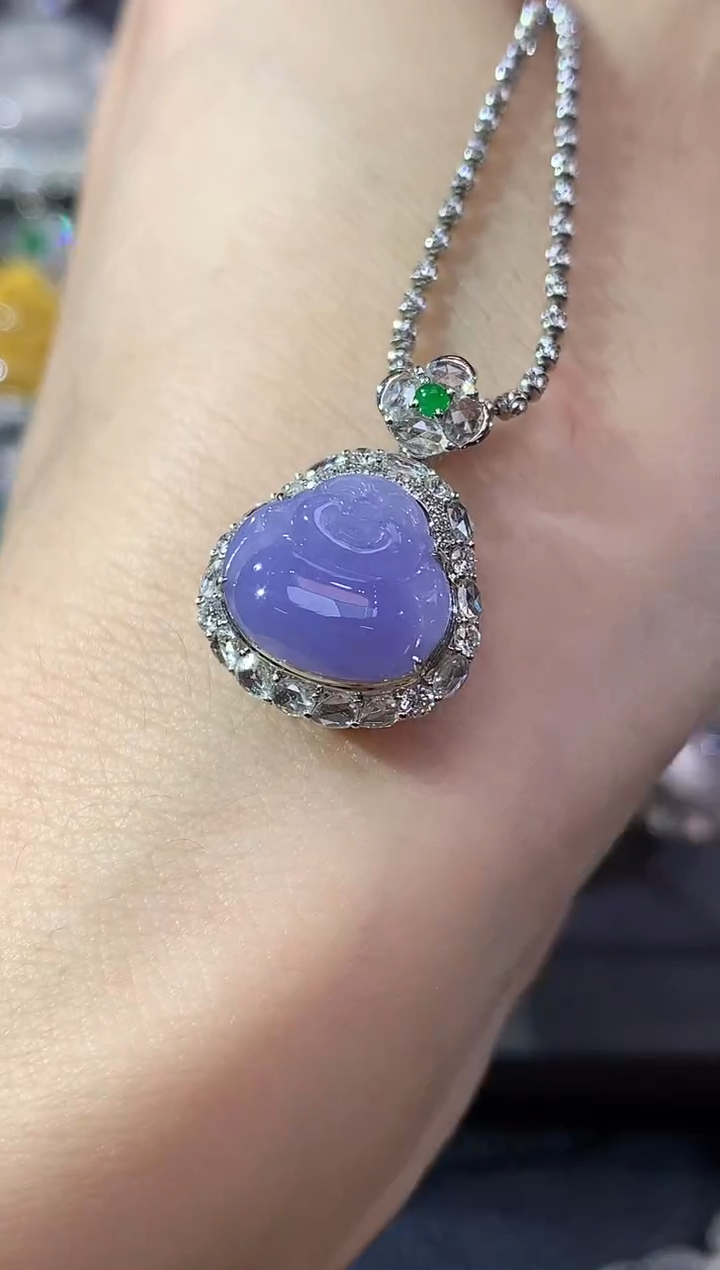 吊坠(不含链)18K金镶嵌翡翠D5 紫货有一定色差