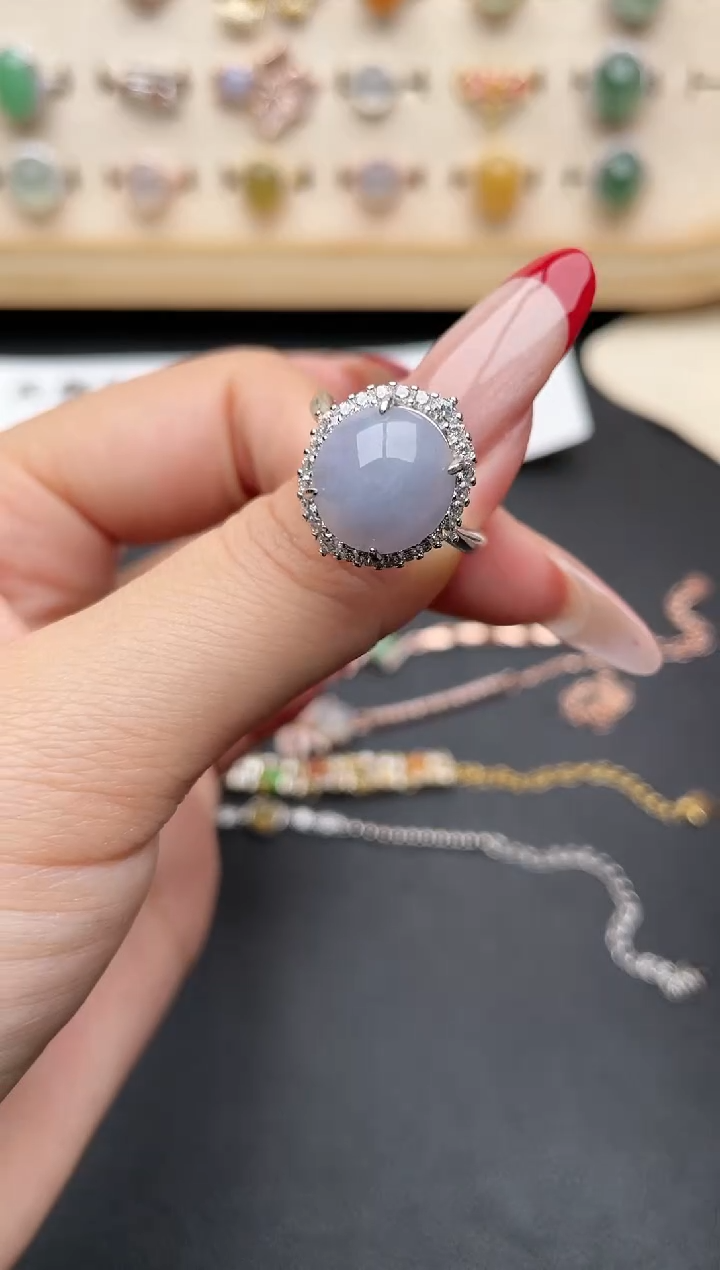 【闪购商品】翡翠戒指银S925镶嵌一物一证一礼盒