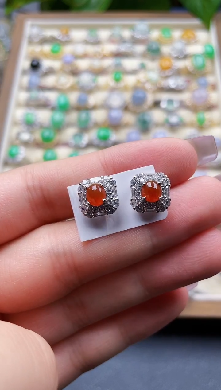 银S925镶嵌翡翠耳饰122