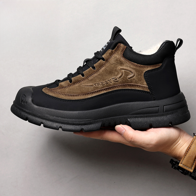 [时尚款]棉鞋男冬季新款保暖雪地靴男真皮羊毛防滑户外东北大棉鞋