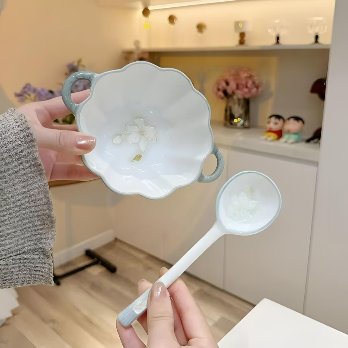 鑫匠陶可微波炉黄金叶双耳汤碗高颜值家用餐具耐高温陶瓷甜品小碗