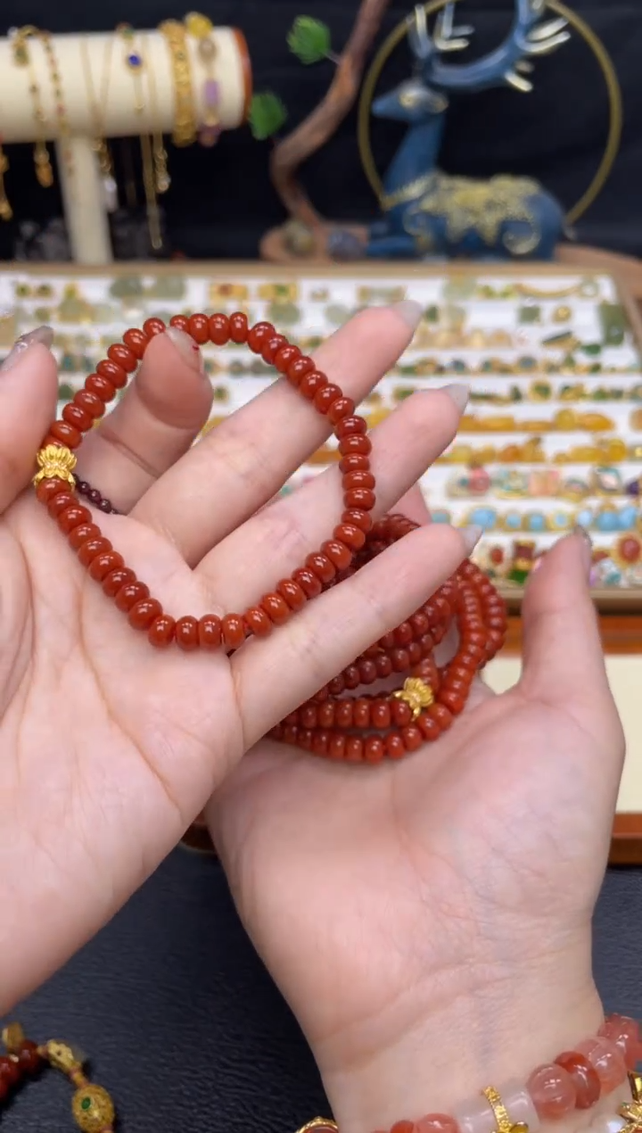 【闪购商品】南红玛瑙手串未镶嵌南红算盘珠并蒂莲手串