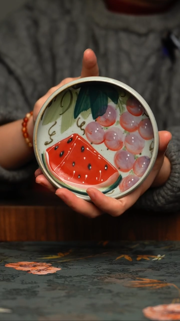 瓷片釉下彩手工手绘同款陶器