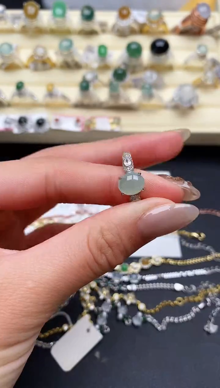 【闪购商品】翡翠戒指银S925镶嵌缅甸翡翠3  7+10