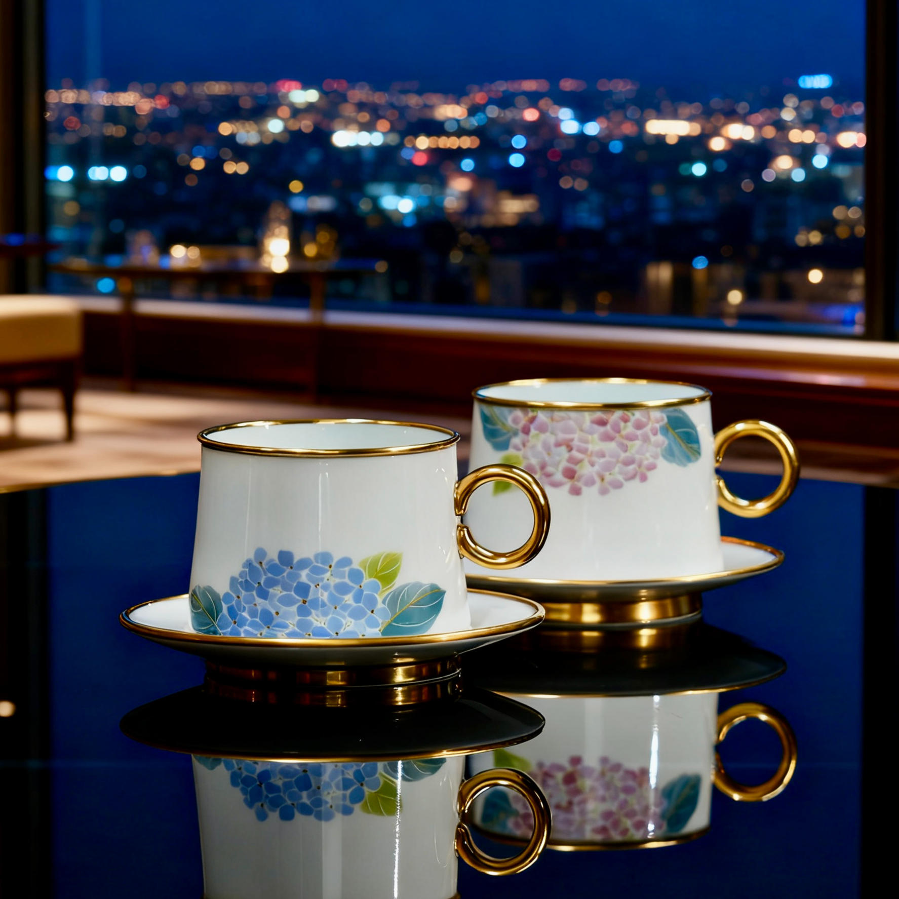 迪夫人手作高白泥手绘绣球花咖啡杯蓝色描金杯碟高档精致红茶杯