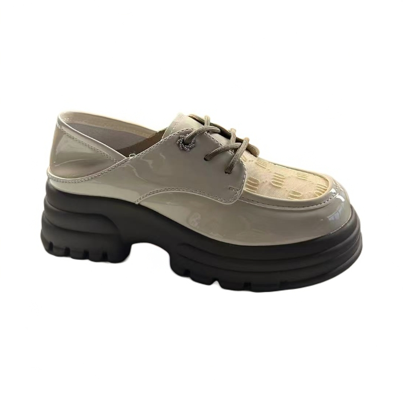 乐福鞋懒人鞋2025夏季新款防滑厚底松糕系带网纱透气皮鞋 8258