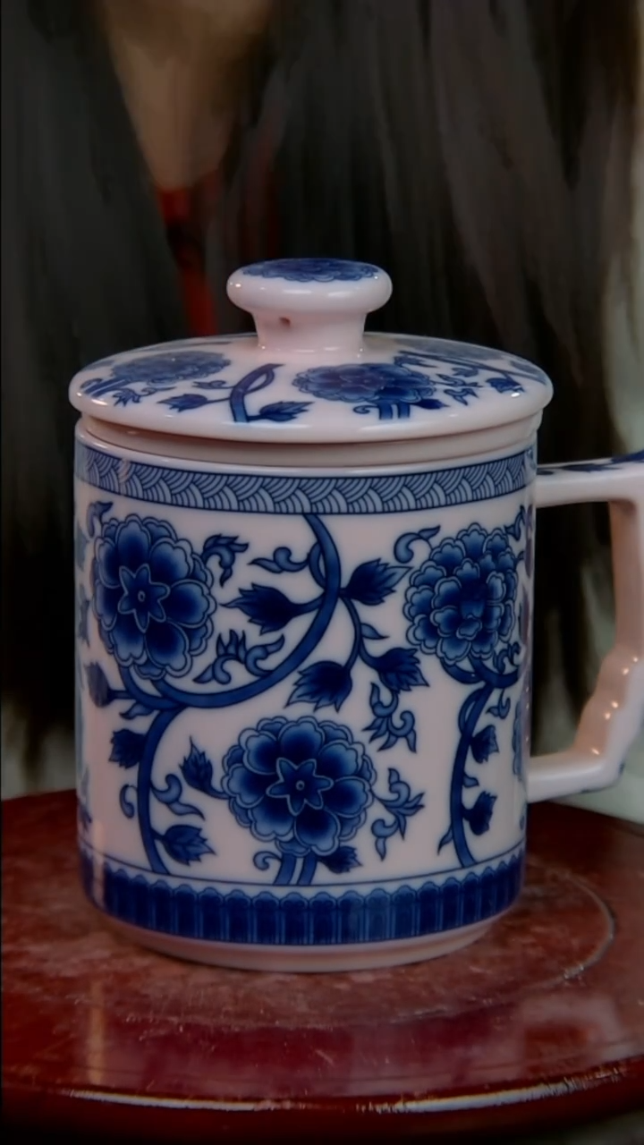 摆件陶稀土牡丹办公杯