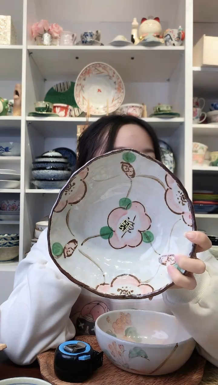 陶瓷bloom手绘山茶花多用钵19.5cm