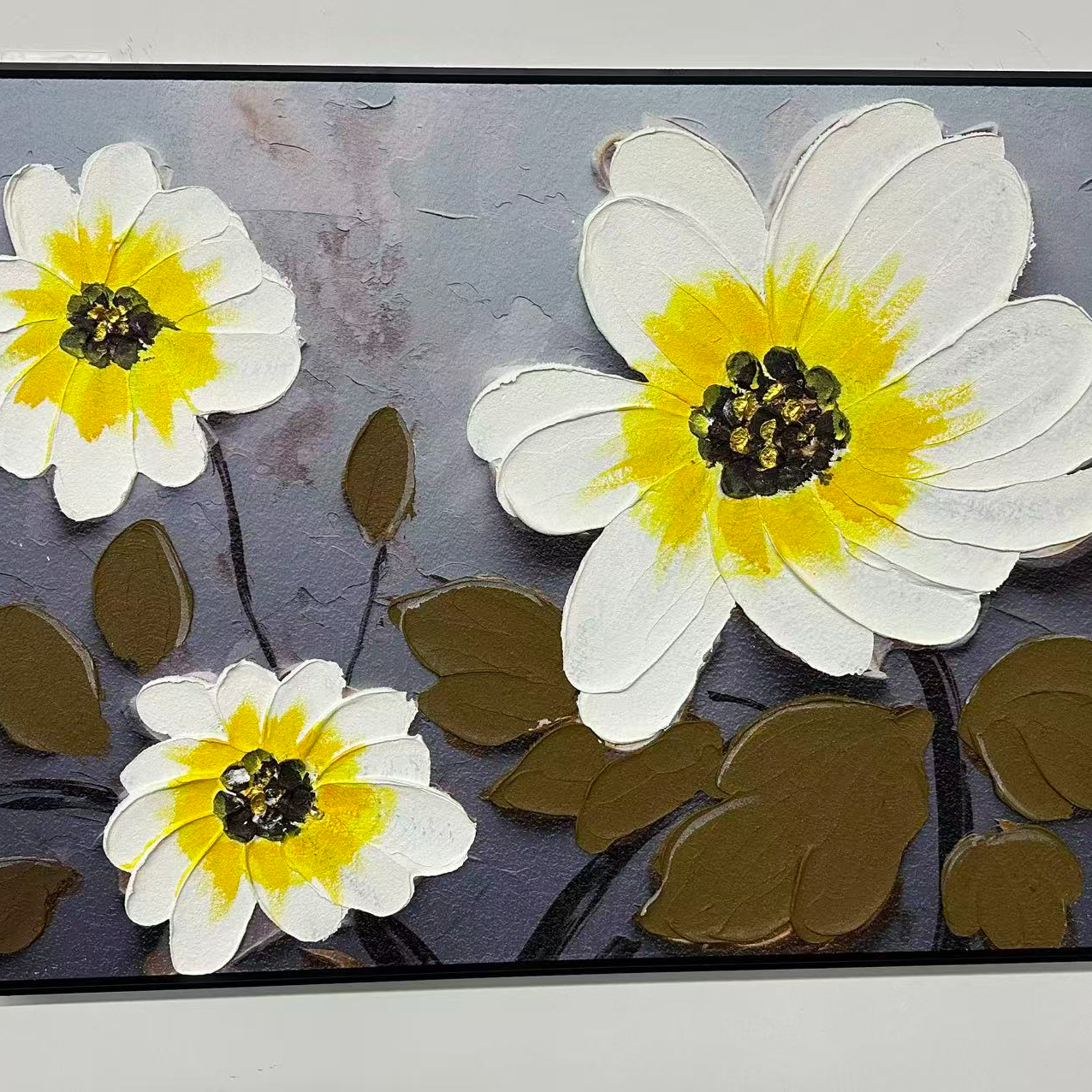 北欧立体餐厅花卉手绘油画客厅装饰画现代艺术肌理挂画花6080