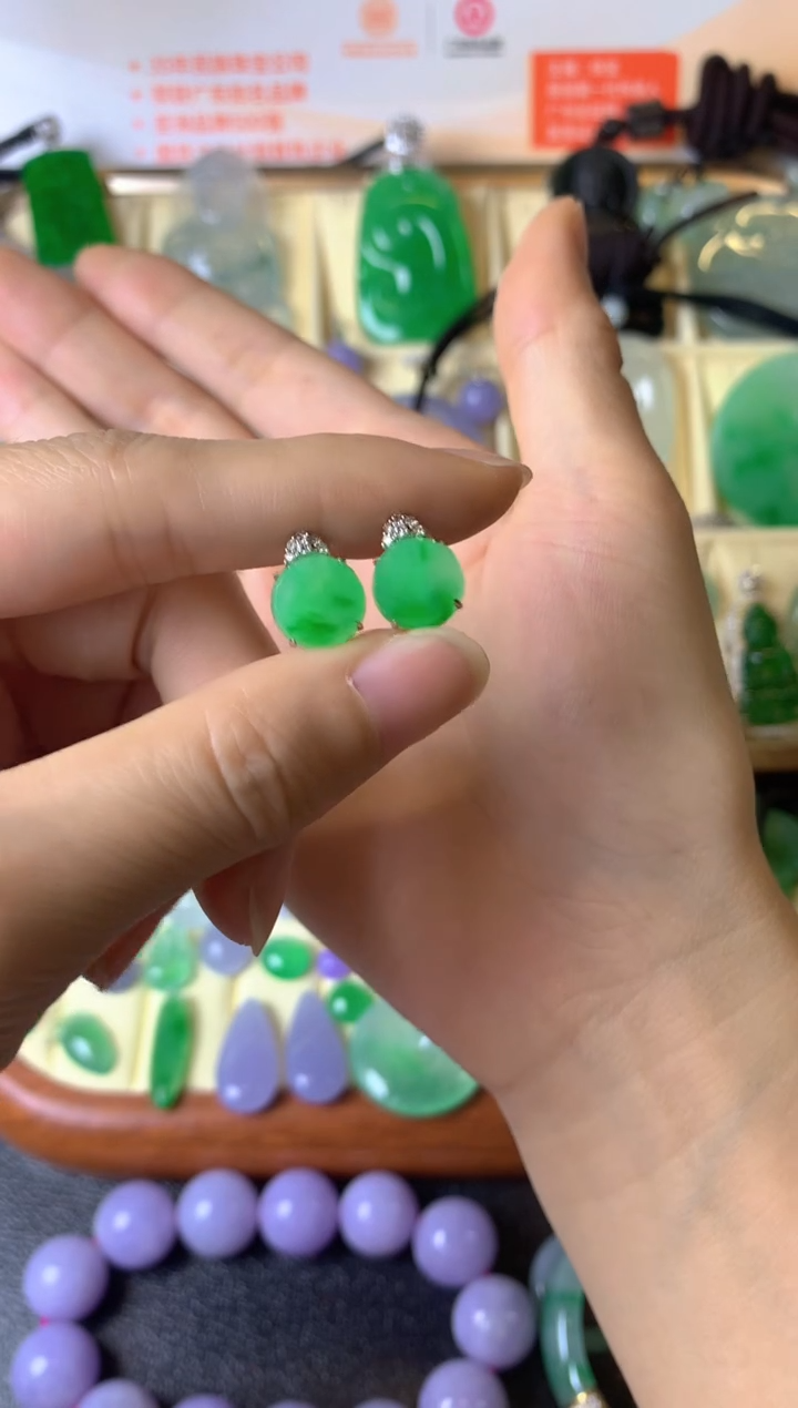 【闪购商品】翡翠耳饰18K金镶嵌成品耳饰