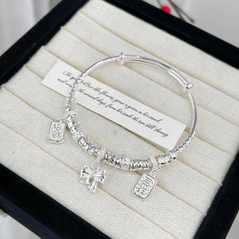 铜合金手镯 高定 K319碎银几两推拉招财纳福蝴蝶结手镯