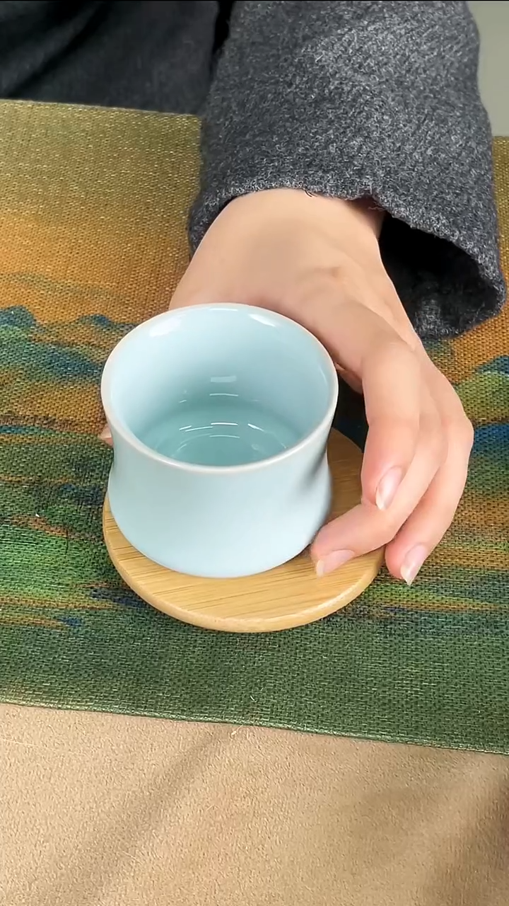 杯子瓷韩红 天青釉 束腰杯