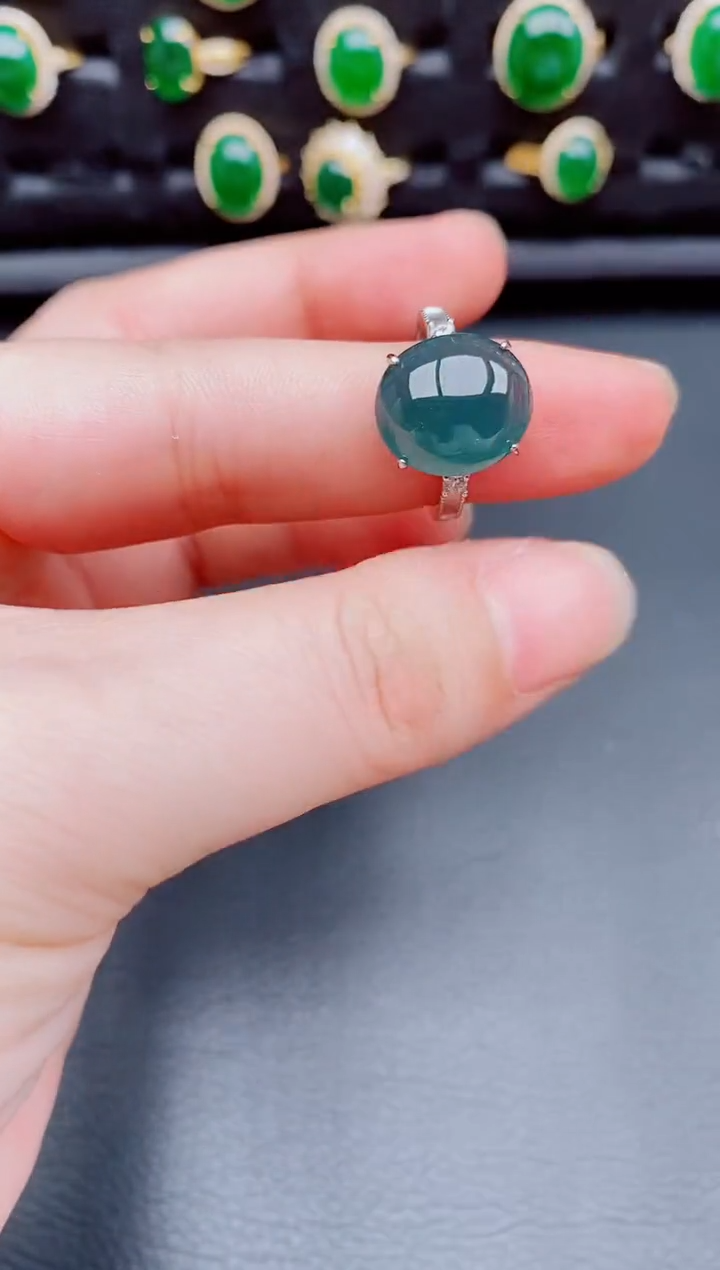 【闪购商品】翡翠戒指银S925镶嵌天然a货翡翠196