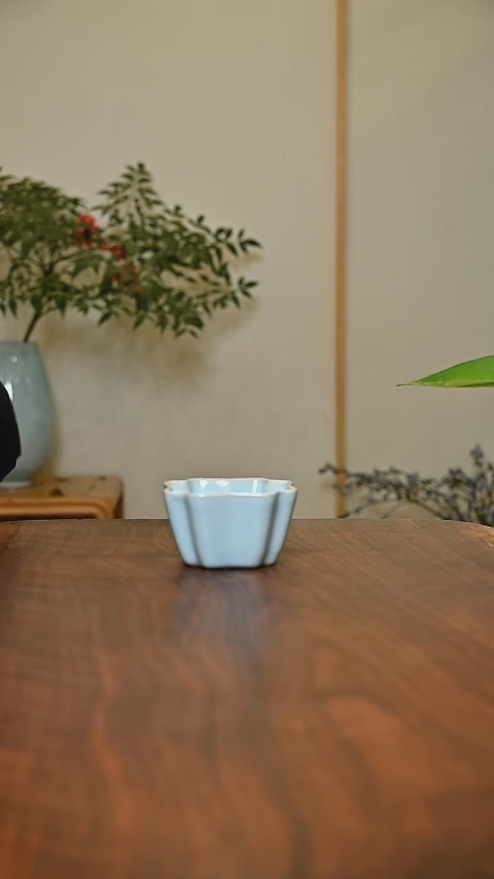 四方如意杯 天青 微瑕 朱家汝窑款