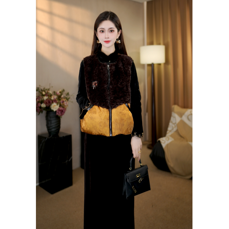 【知澜】新中式国风拼羽绒保暖气质马甲G9052