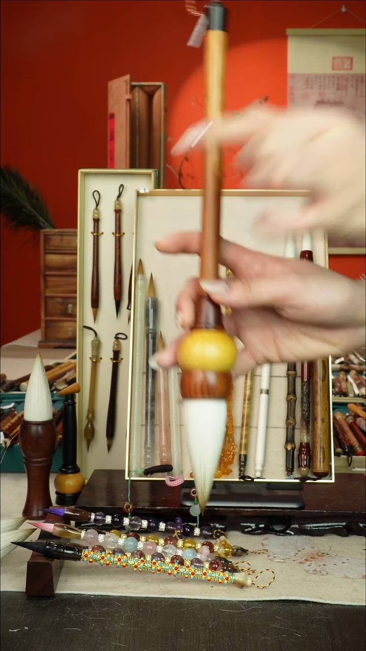 95号闪孤品高货毛笔链接 清水试笔 蘸墨不退