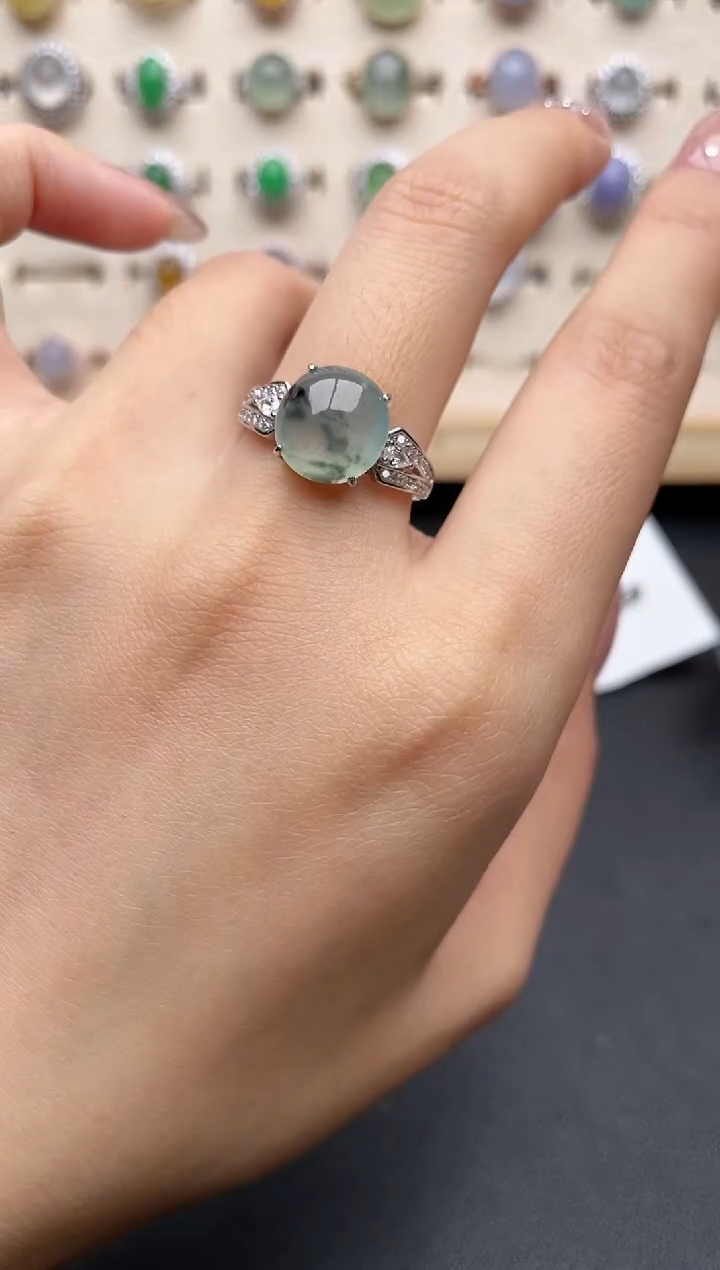 【闪购商品】翡翠戒指银S925镶嵌一物一证一礼盒