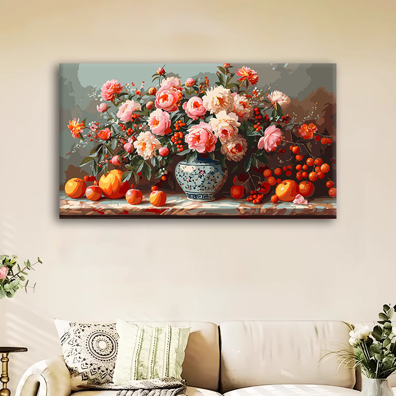 (大尺寸暗香疏影）diy数字油画红线条手工涂色解压治愈丙烯装饰画