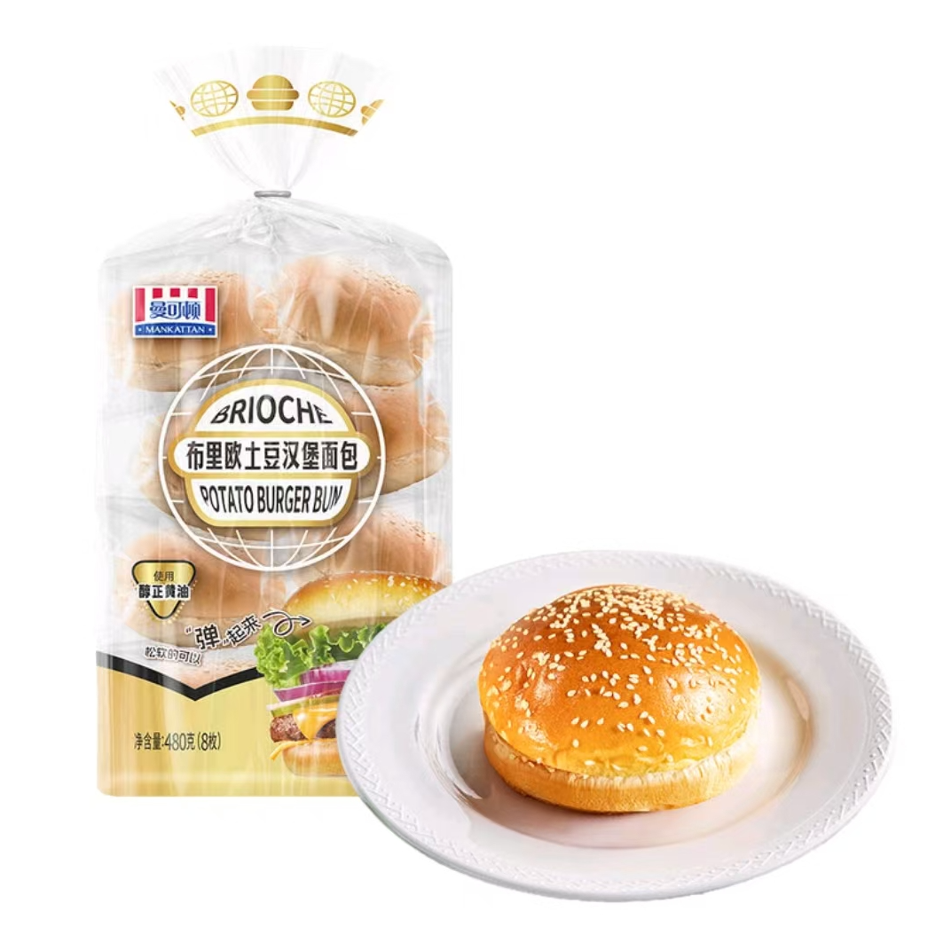 【会员商店】曼可顿布里欧土豆汉堡面包胚面包汉堡胚480g（8枚）