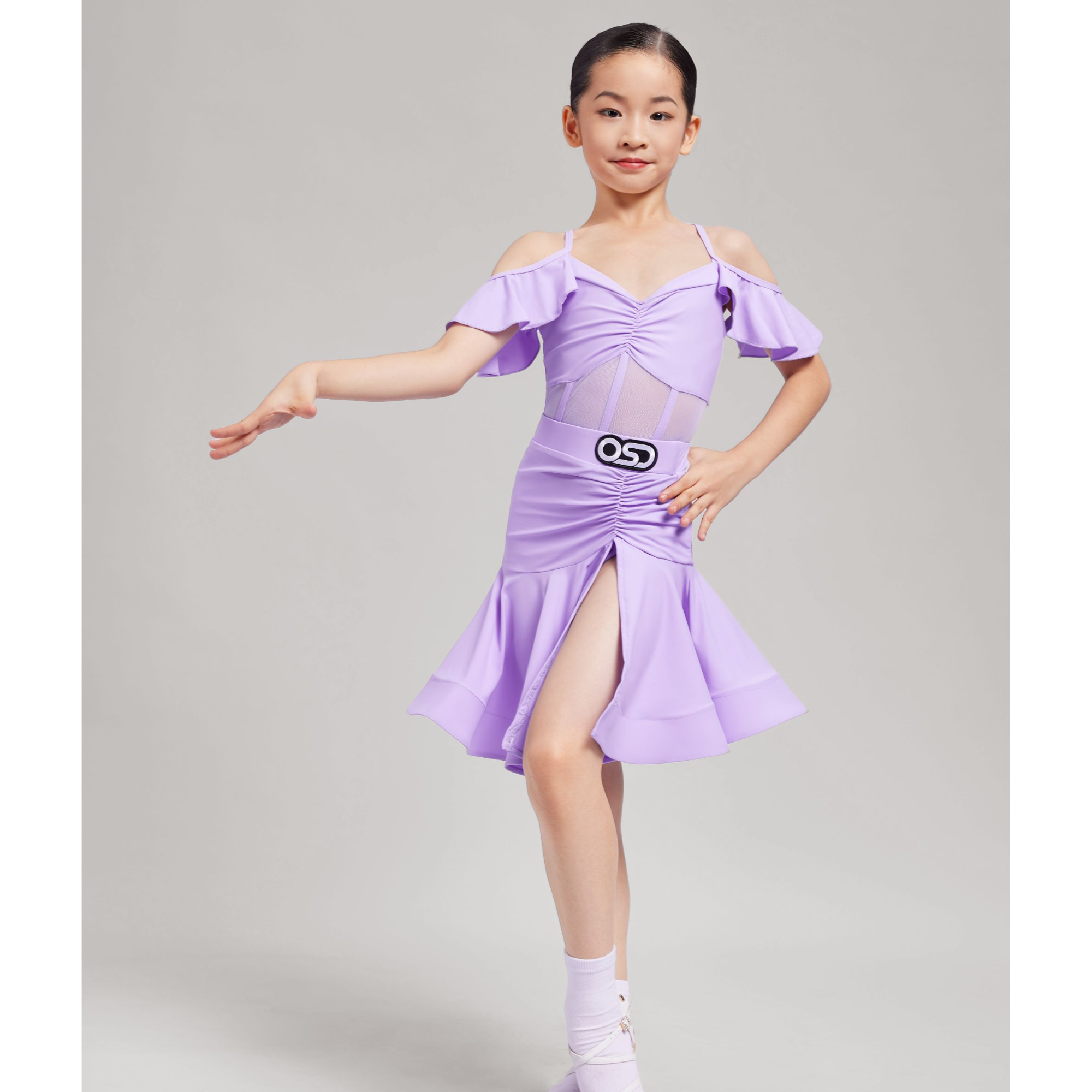 OSD赛事2024女童网纱吊带露背紫色拉丁舞女孩练习服  OC24L4020