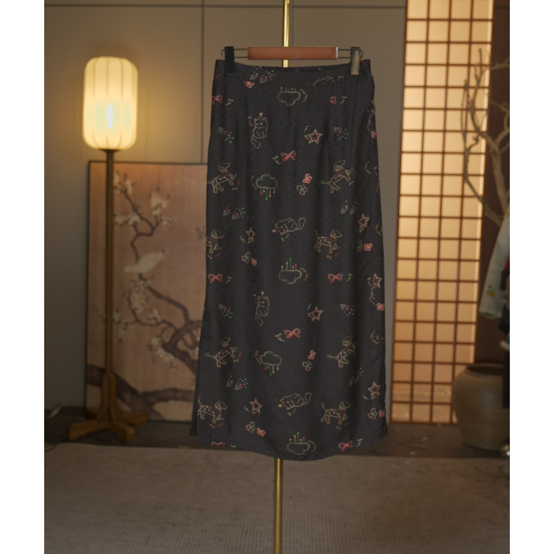 【猫狗游域-香云纱半身裙】中式重工香云纱半身裙4661
