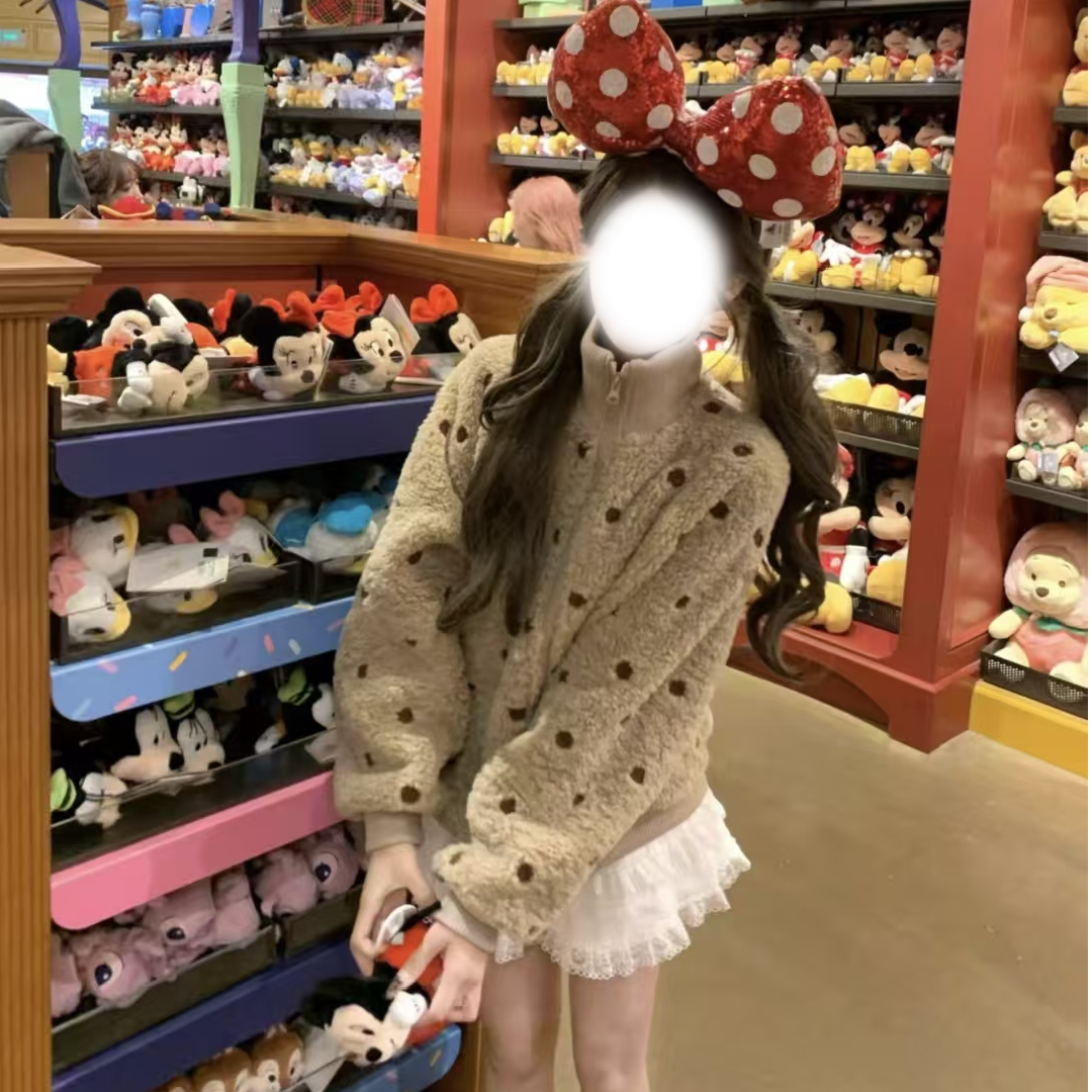 胖鹅张~甜美温柔立领波点毛圈外套#1374