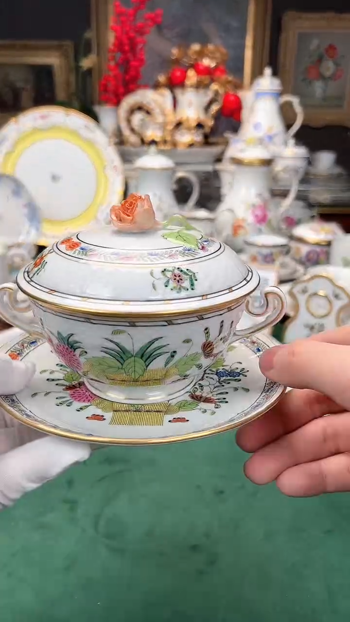 【闪购商品】瓷片赫伦彩色印度花篮双耳碗