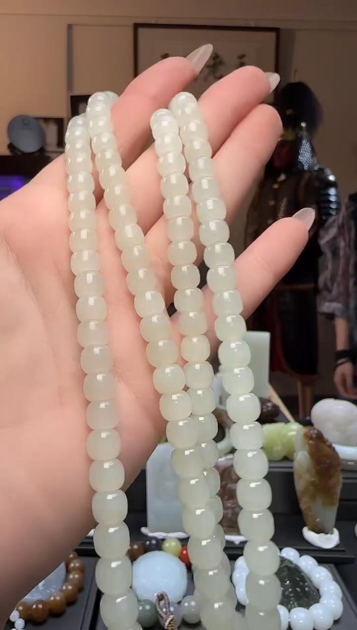 【闪购商品】和田玉白玉老型珠未镶嵌长链