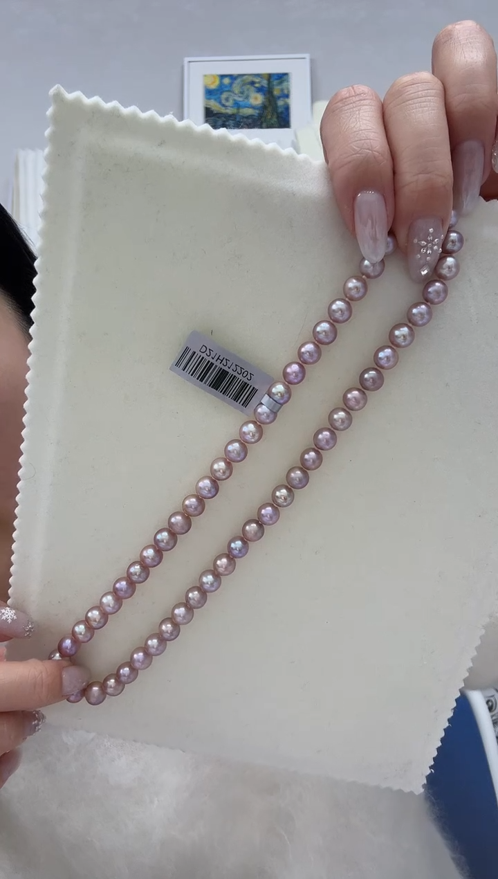 颈饰银S925镶嵌淡水珍珠粉紫咖 无核 7.3-8.3