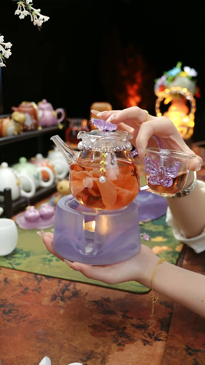 【闪购商品】紫色温茶台+茶壶+链子+杯子