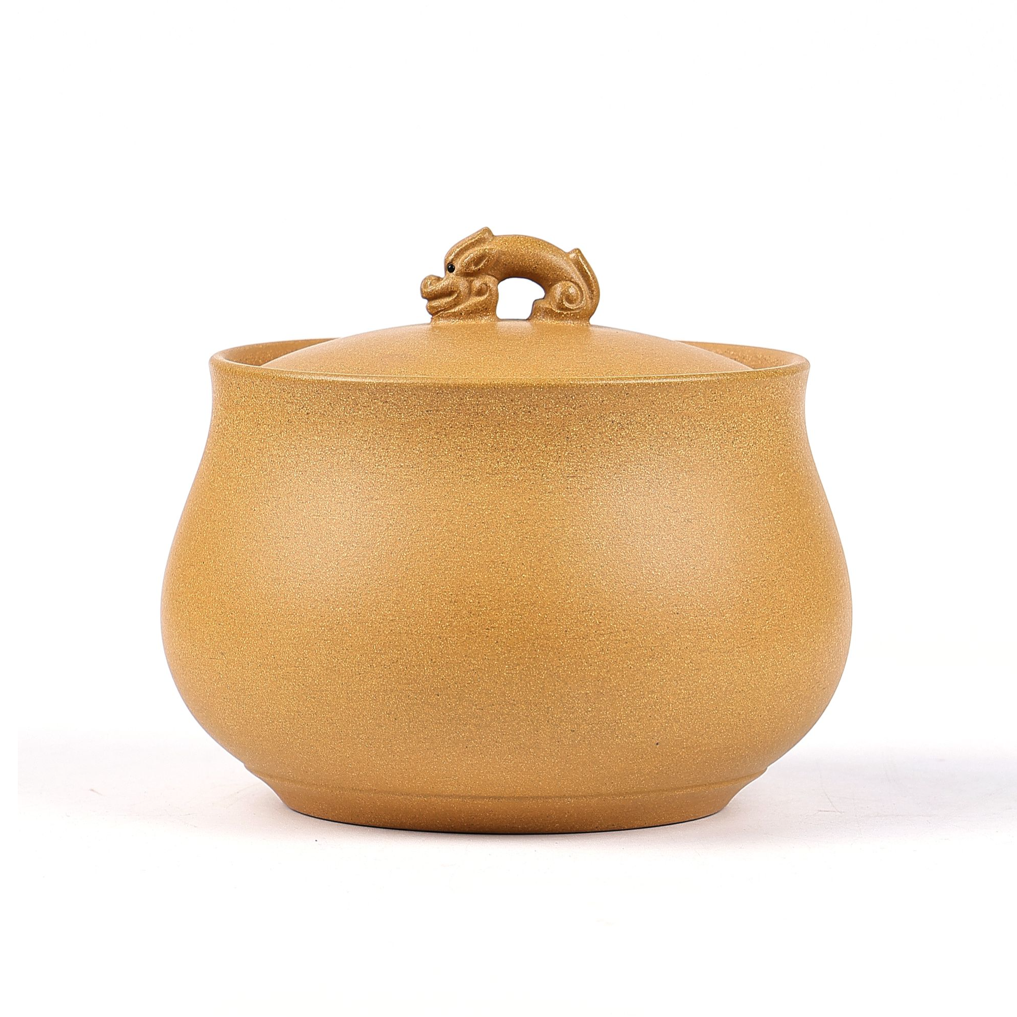 陶公粟原矿金黄段潜龙茶叶罐手制1000cc紫砂醒茶罐储茶罐大号