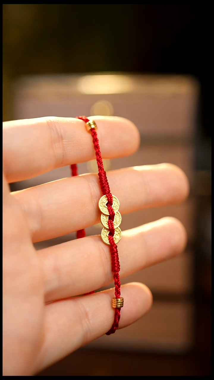 刺绣私人定制苗族手工足银红绳带金粉（粗）9192