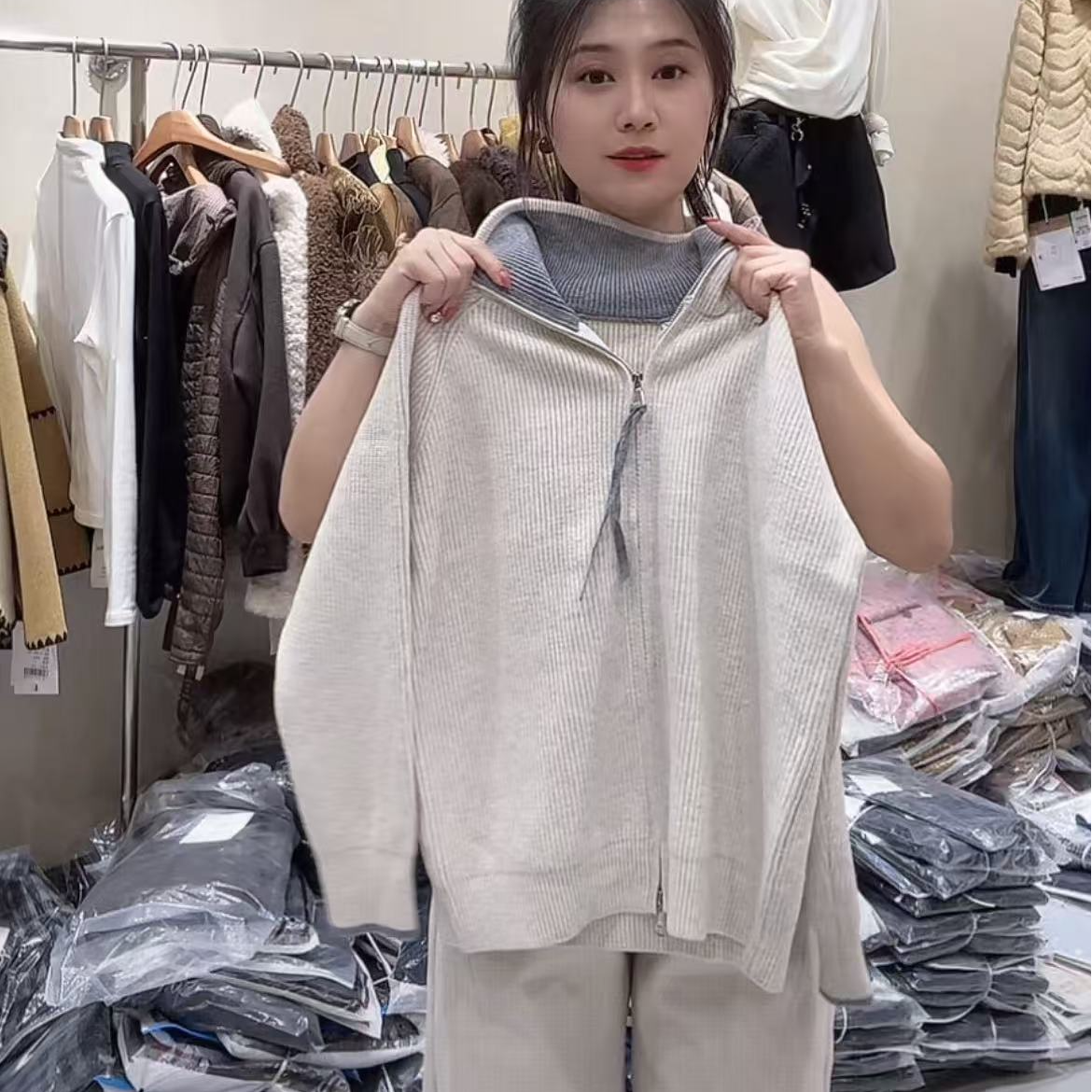 熙荣~双头拉链开衫外套