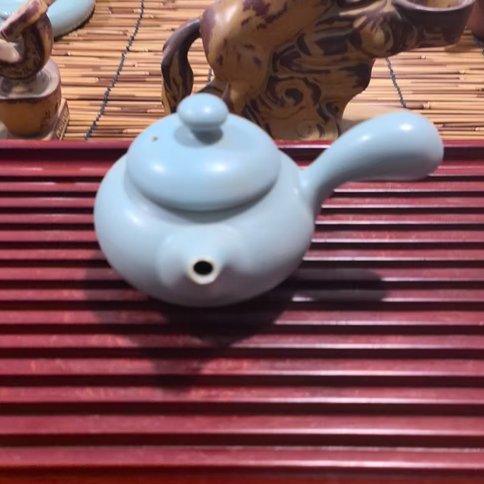 85  环真天青汝窑侧把壶陶瓷