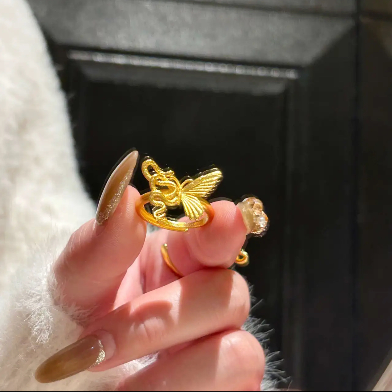 铜合金戒指 爆款新中式蝴蝶与蛇戒指女精美气质百搭可调节指环