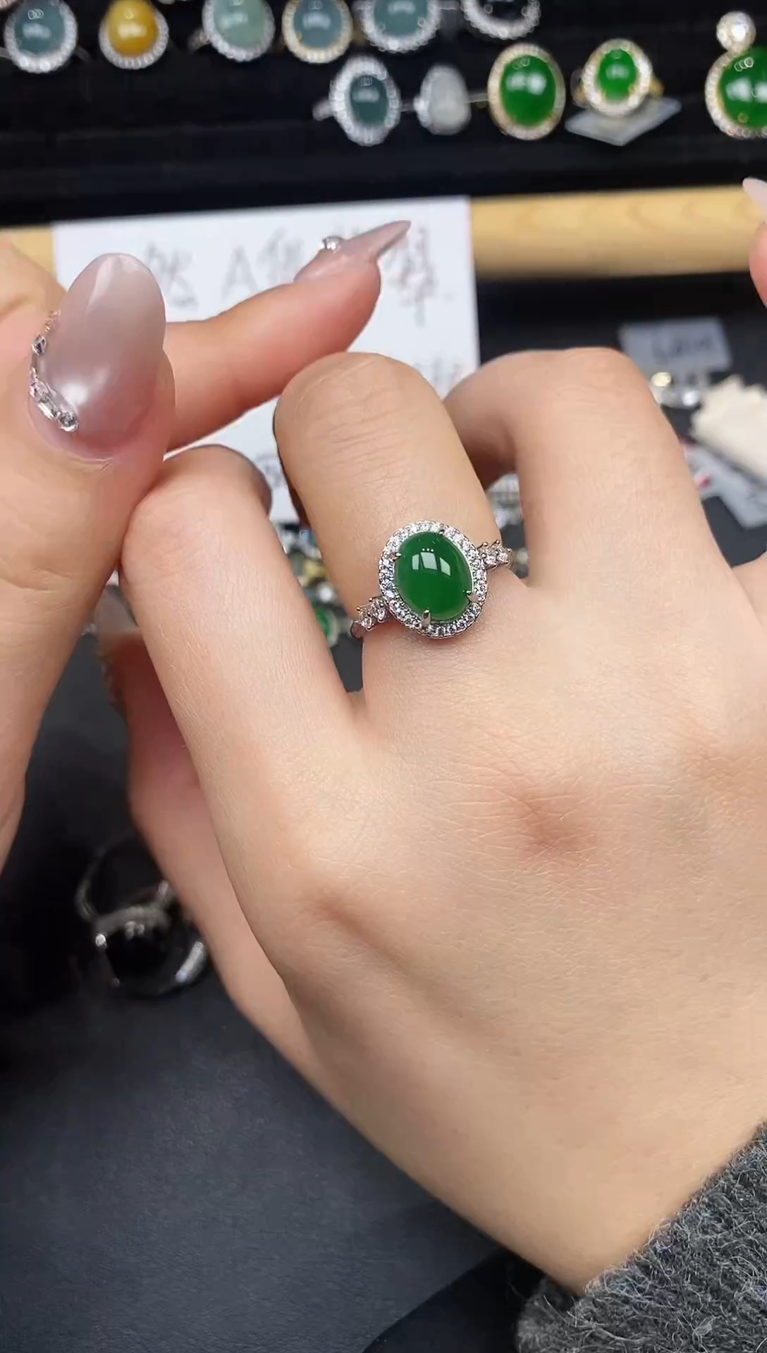 银S925镶嵌戒指翡翠65622