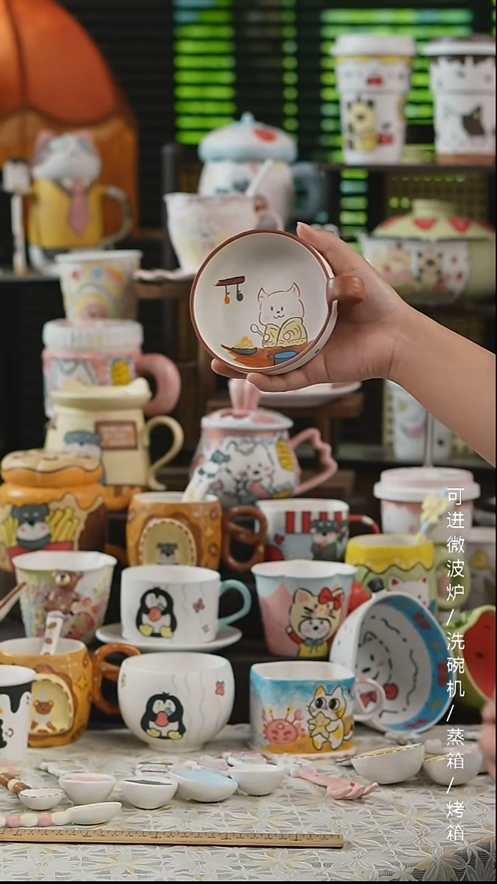 杯子景德镇高温釉下彩纯手绘创意瓷