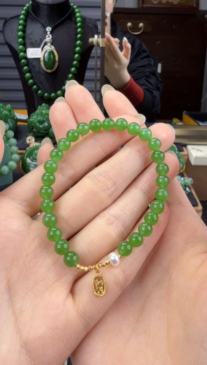 【闪购商品】和田玉（糖玉）手链18K金镶嵌 