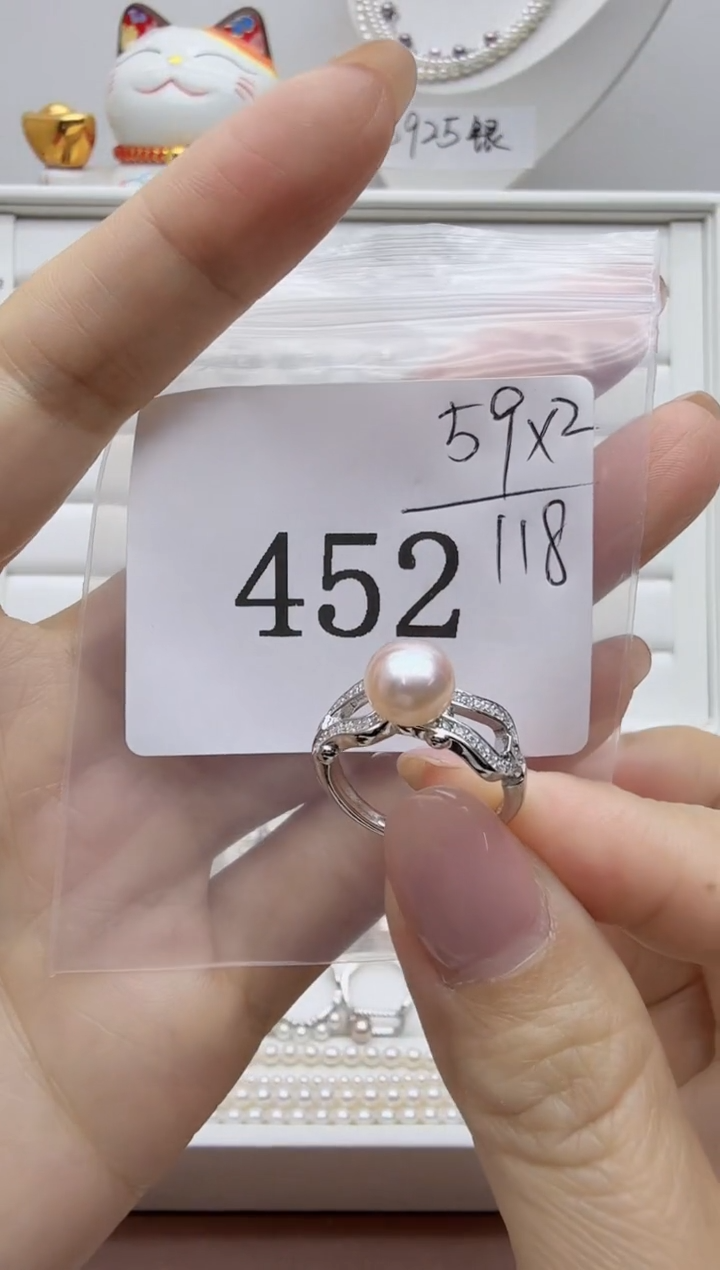 银S925镶嵌戒指淡水珍珠桦****店拍2发1