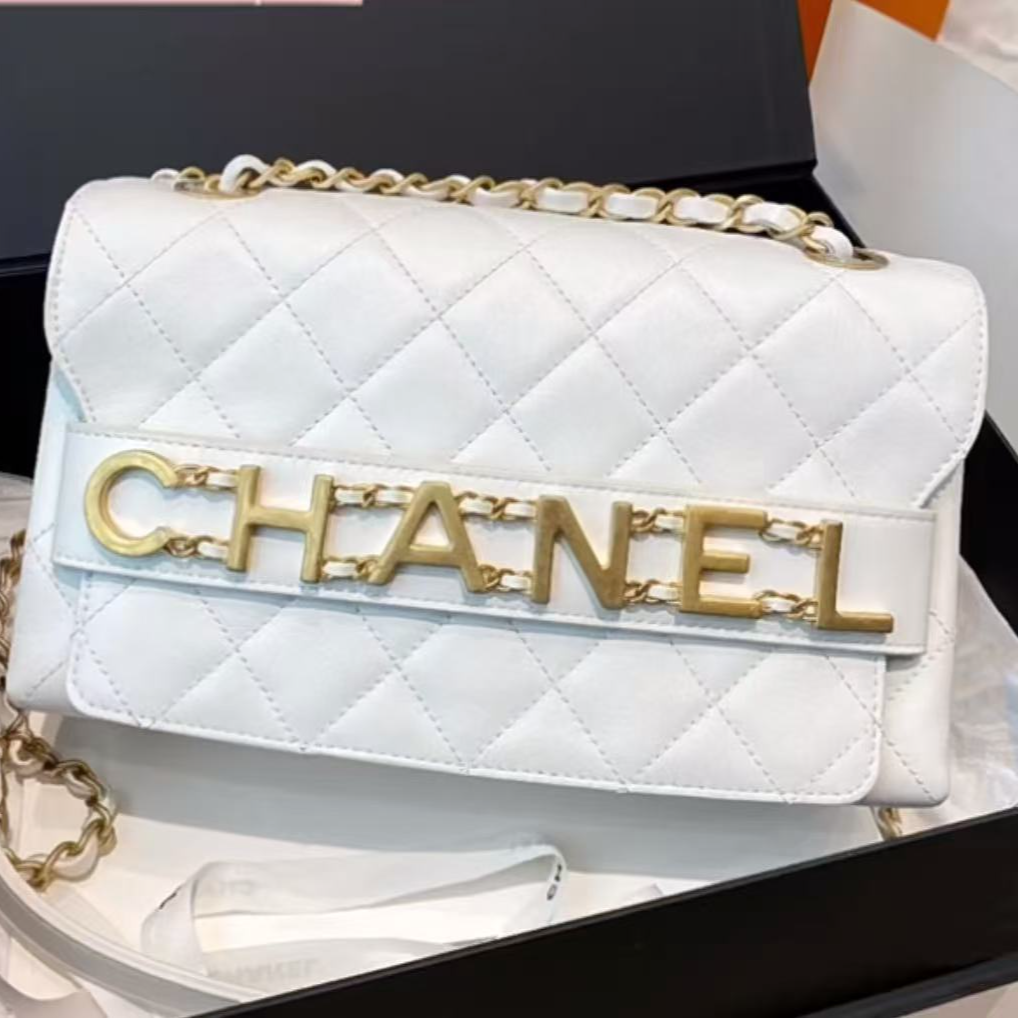 99新 Chanel/香奈儿 壹臻/白金牛字母logo口盖包 29开 42191122