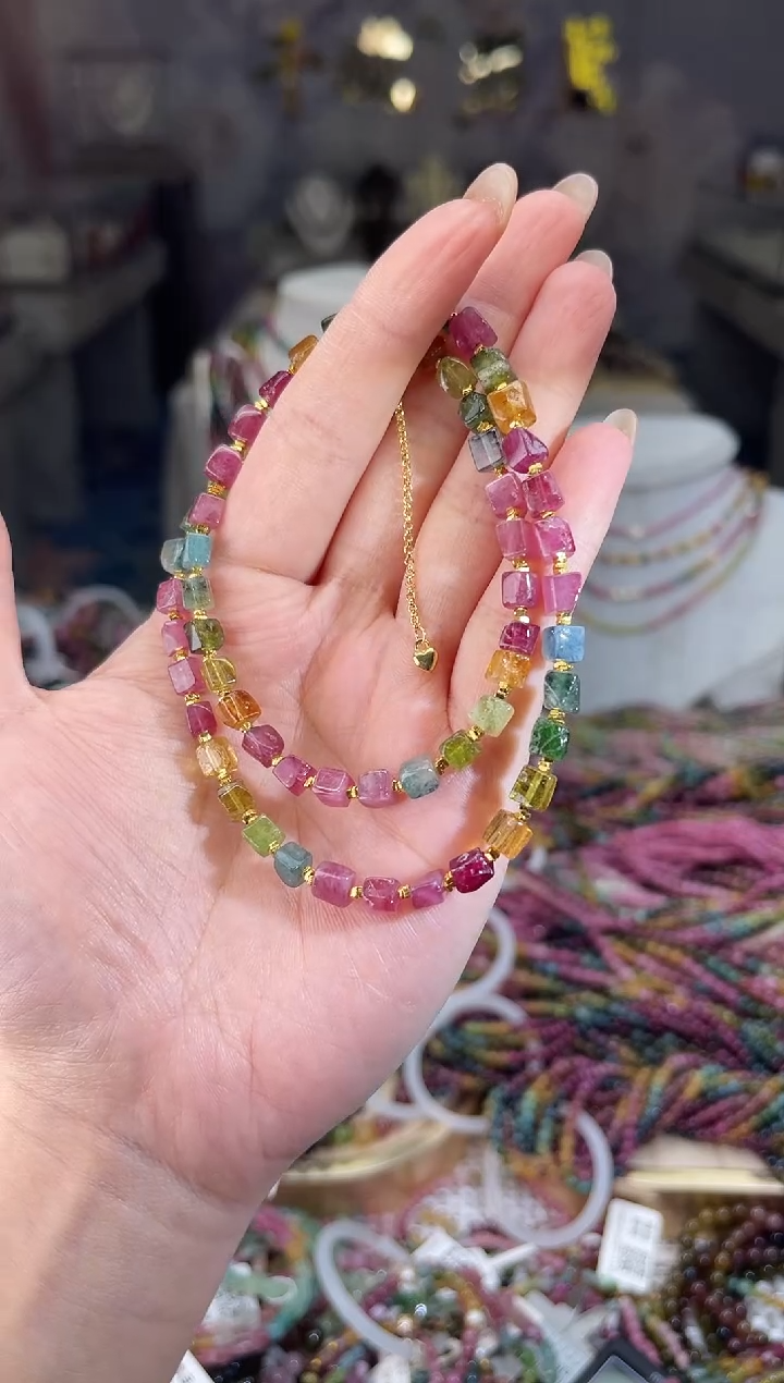 /银S925镶嵌碧玺碧玺手机链多样性发货