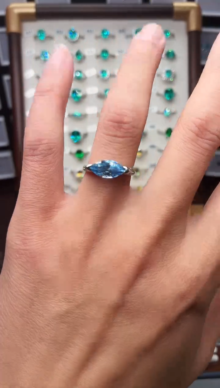 银S925镶嵌戒圈海蓝宝石1