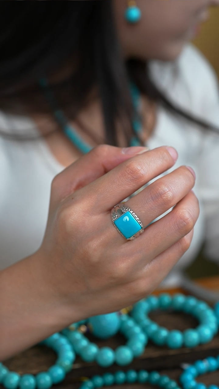 银S925镶嵌绿松石戒指精美