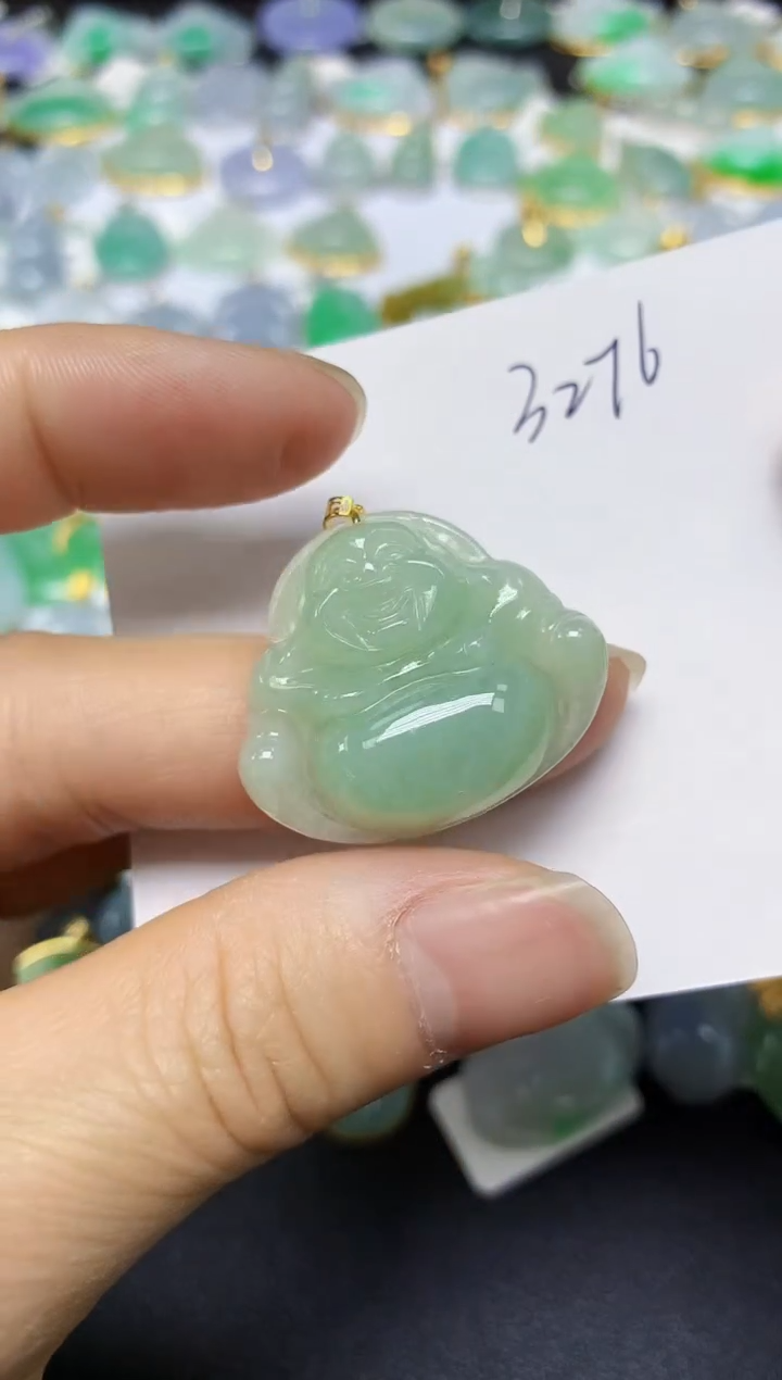 翡翠挂件18K金镶嵌 天然翡翠A货
