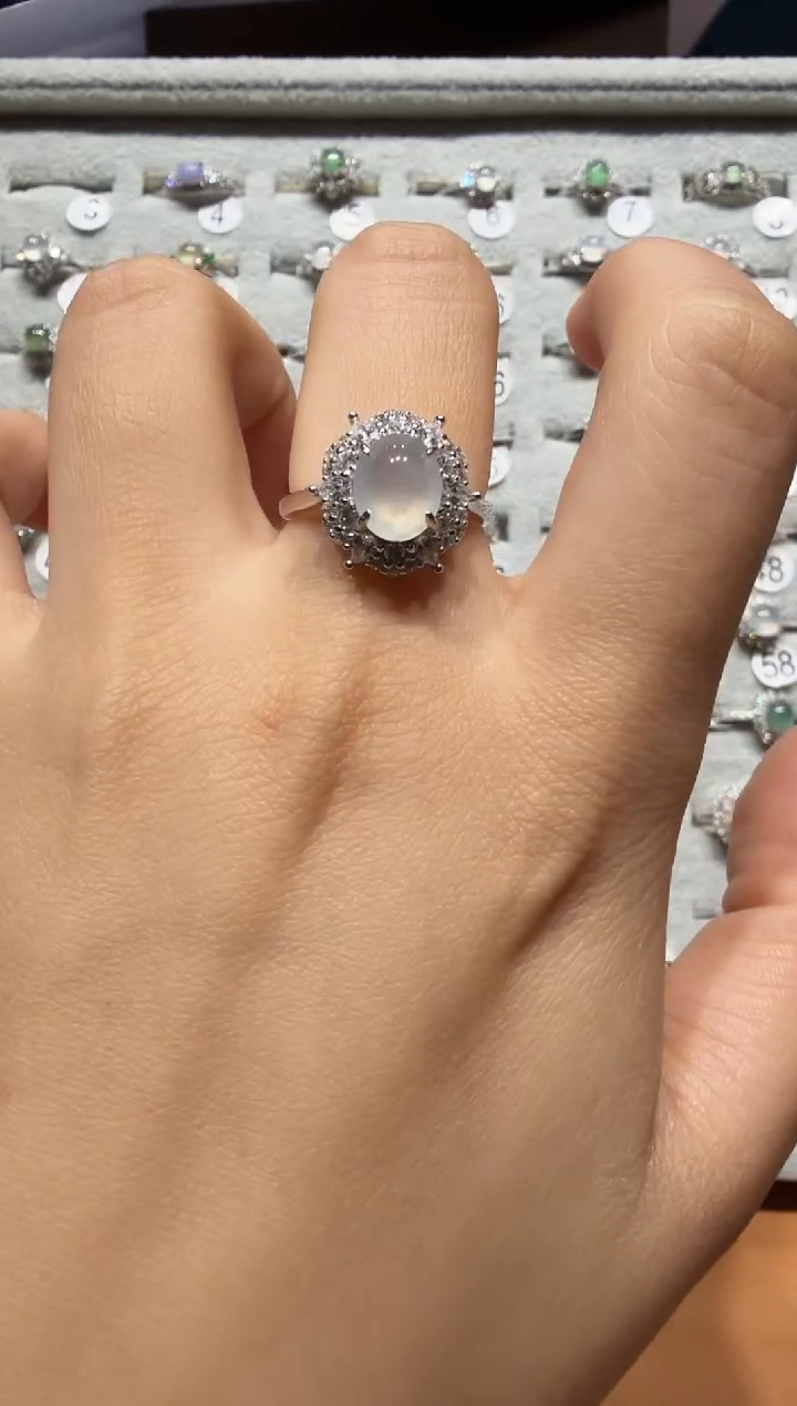 银S925镶嵌戒指翡翠925银镶缅甸A货翡翠戒指