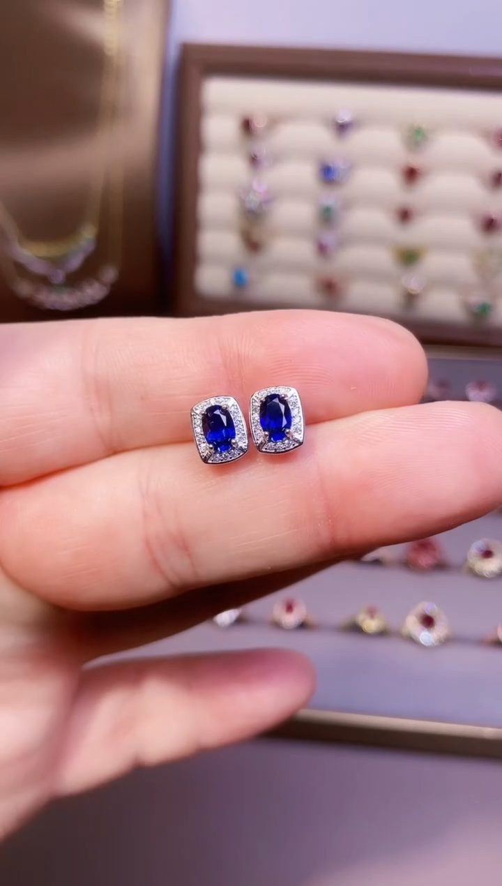 【闪购商品】蓝宝石耳饰银S925镶嵌1