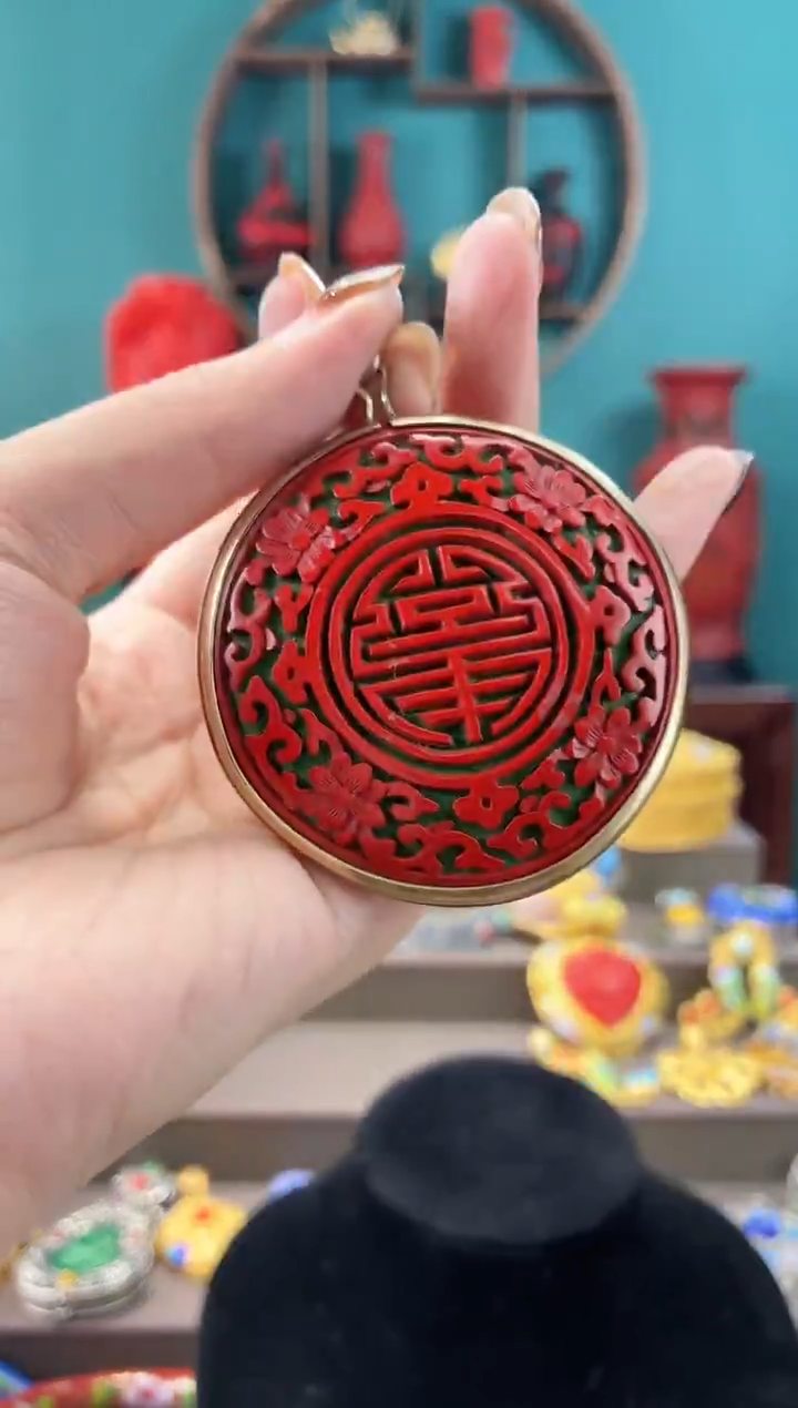 非遗手工雕漆牌子红色绿色