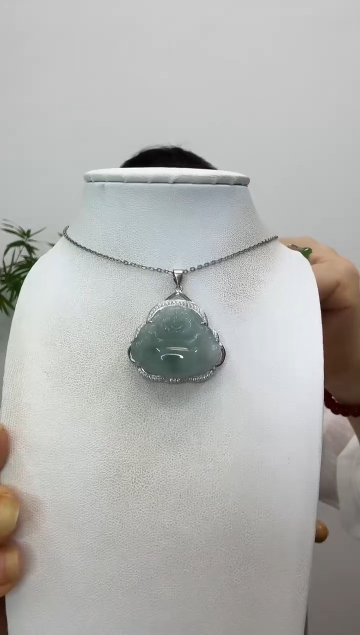 翡翠银S925镶嵌吊坠(赠链)小佛