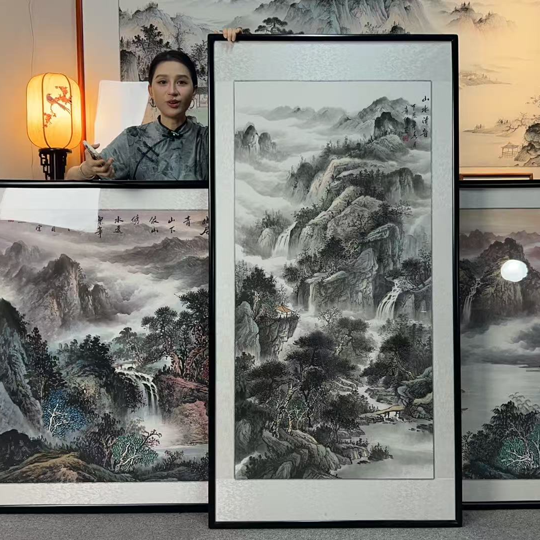 纯手绘-山水清音200*120新中式国画挂画沙发客厅背景墙装饰画
